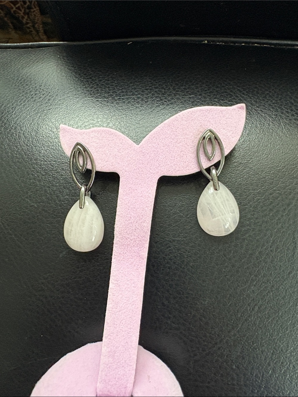Silver Plated Rose Quartz Stone Drop Earrings
